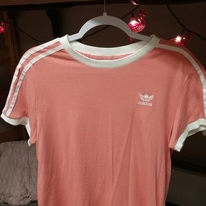 Adidas three stripe pink shirt